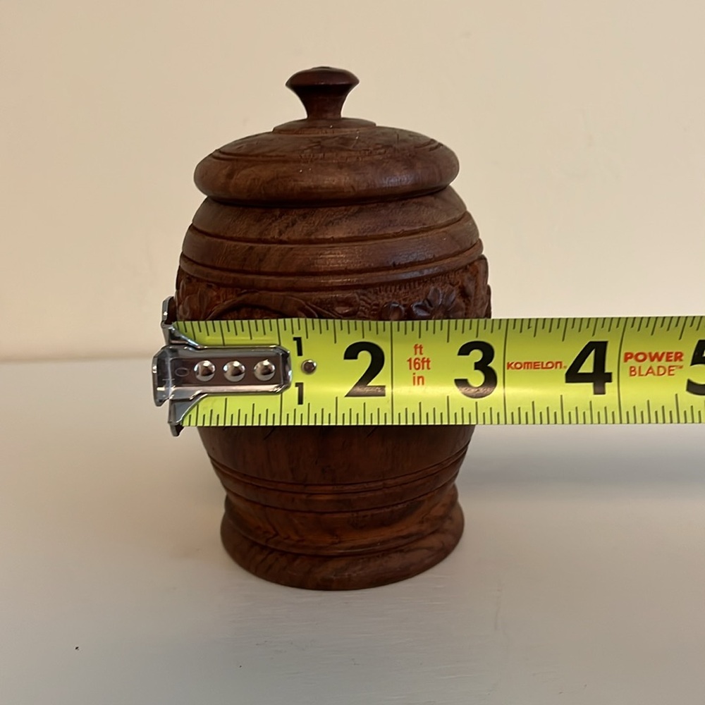 Vintage Hand Carved Teak Sheesham Wooden Lidded Spice Trinket Storage Jar - Picture 10 of 10